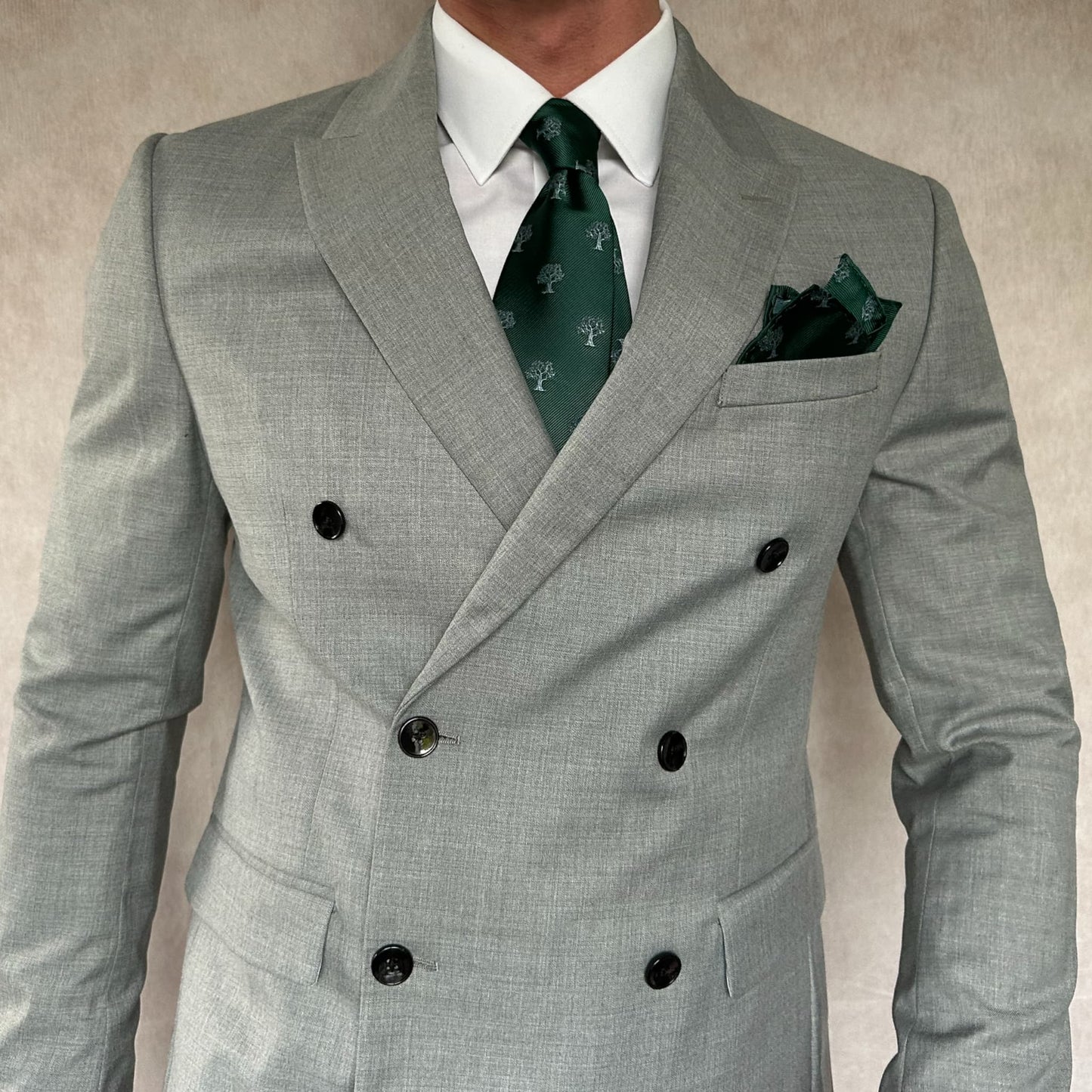 Tree Pocket Square Green & Silver