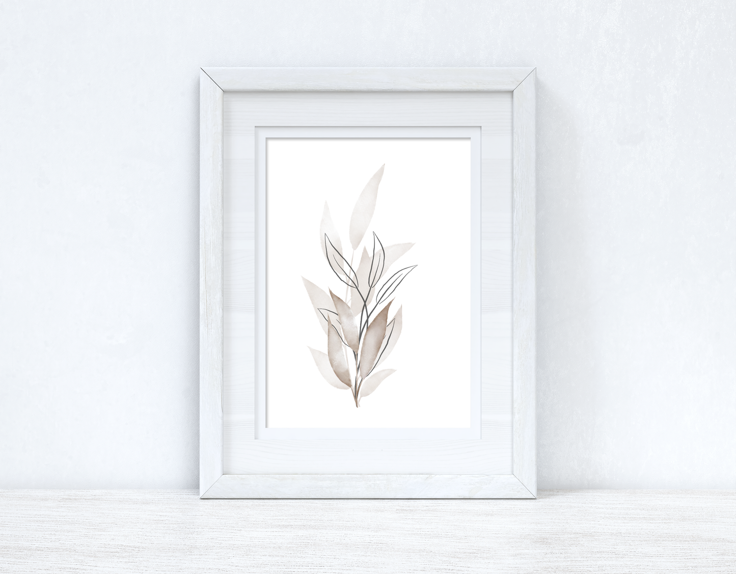 Greys & Naturals Watercolour Leaves Bedroom Home Wall Decor Print