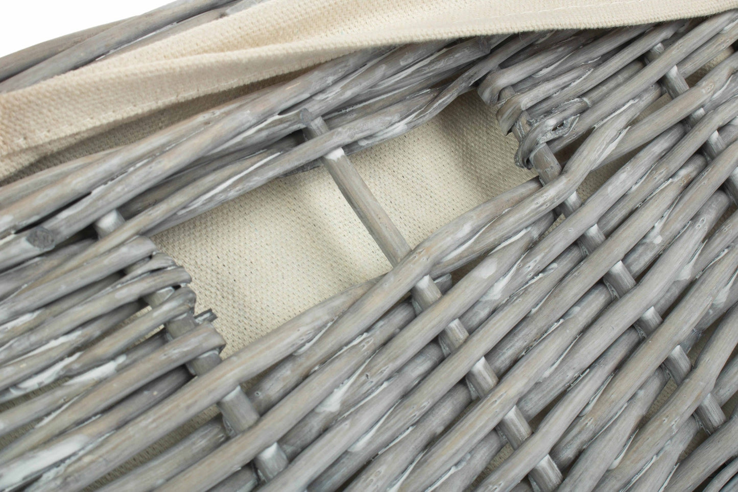 Grey Wash Willow Square Laundry Basket with White Lining Set of 2