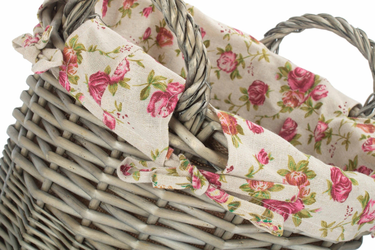 Antique Wash Willow Craft Basket with Garden Rose Lining