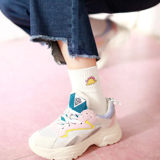 Embroidered Dinosaur Cotton Tube Socks