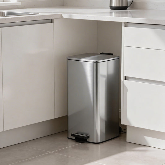 30L Square Stainless Steel Kitchen Pedal Bin