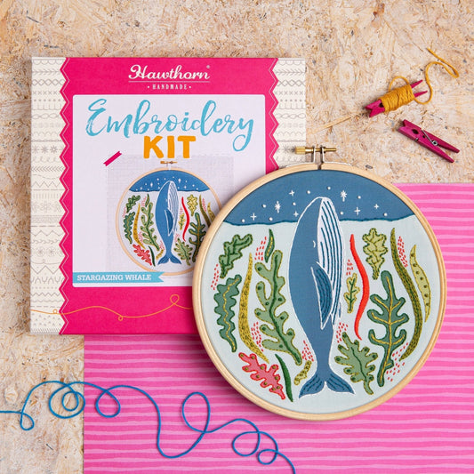 'Stargazing Whale' Ocean Embroidery Kit for Beginners