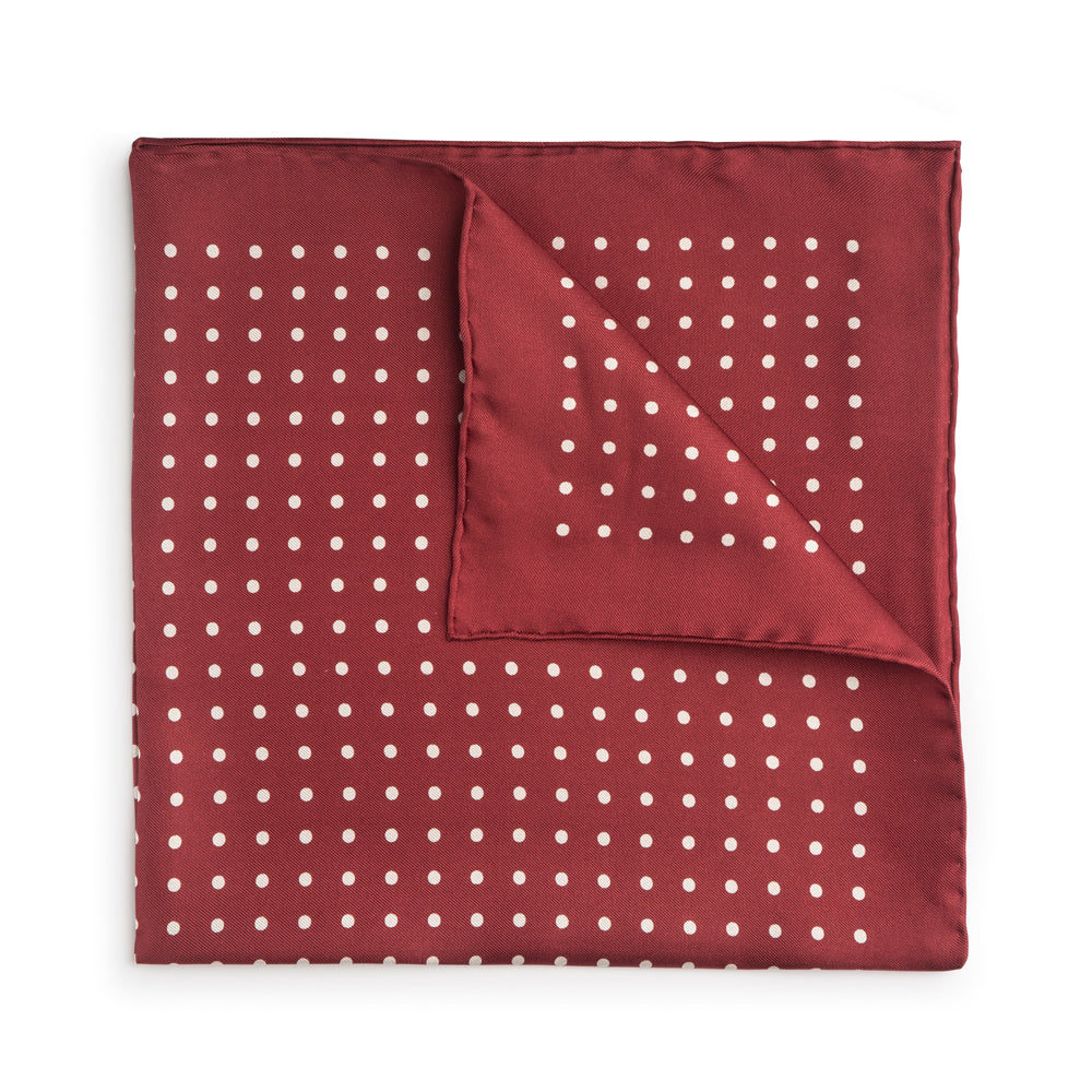 Red With White Polka Dot Silk Pocket Square