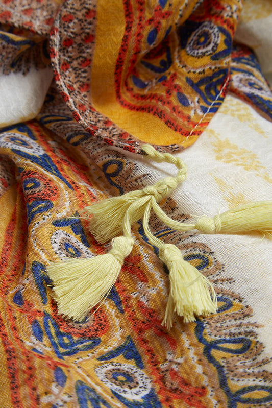Hadlet Mustard Border Boho Scarf