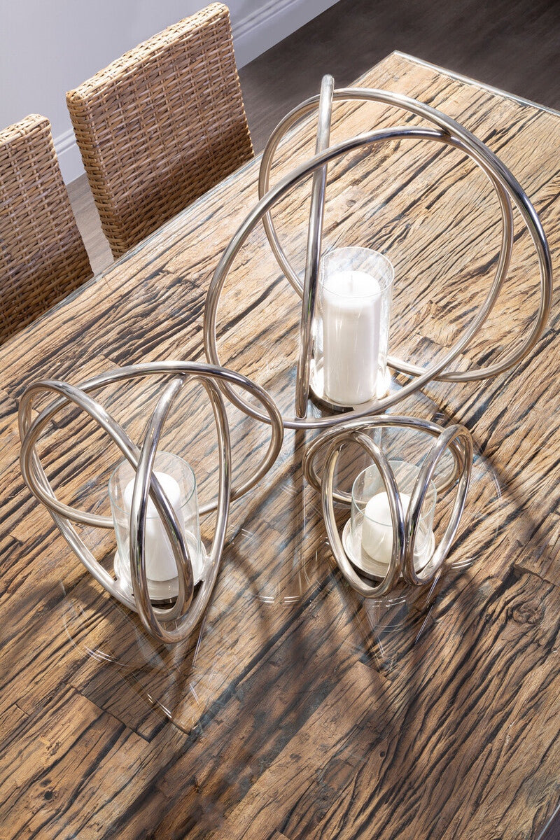 Aura Large Silver Finish Candle Holder