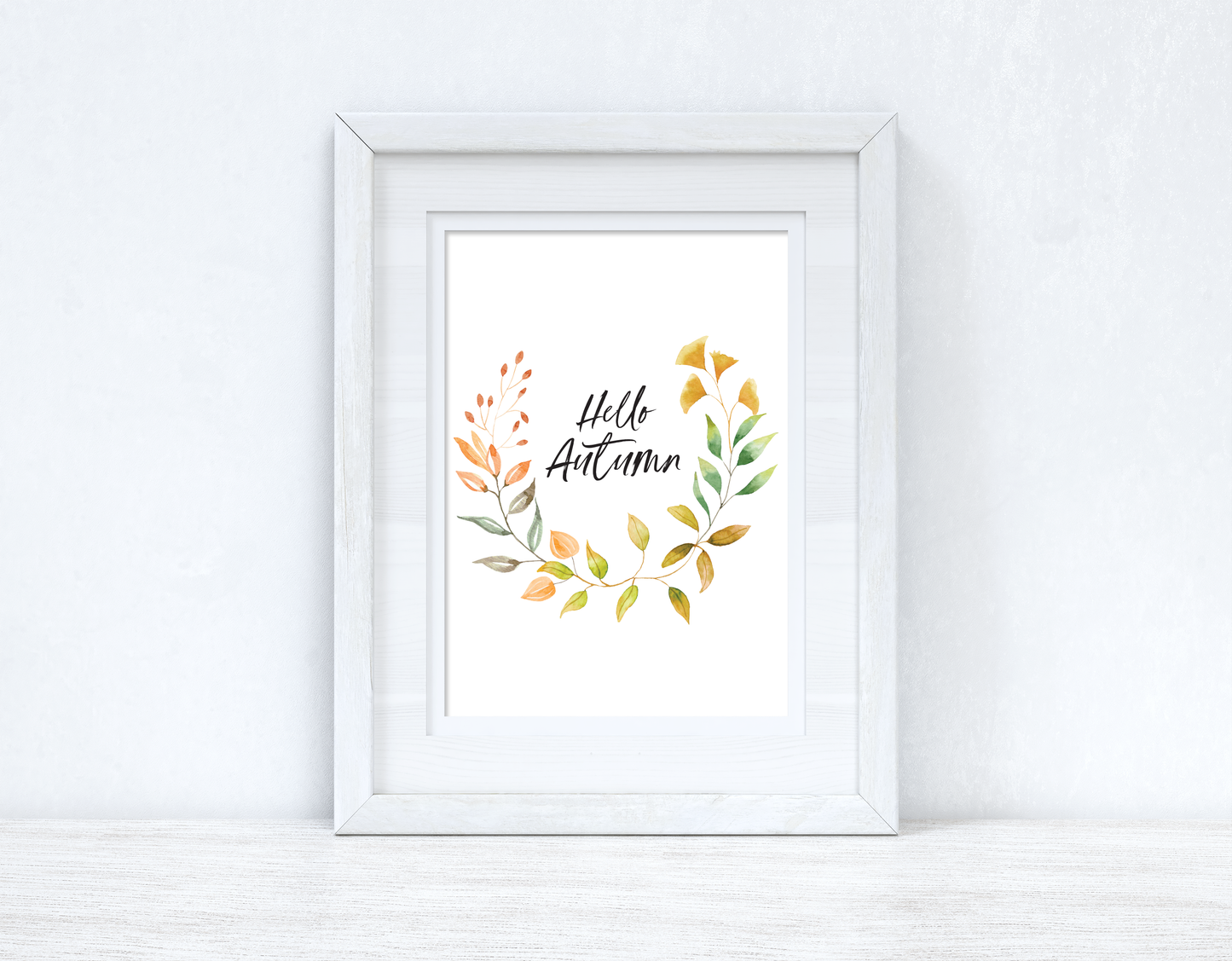 Hello Autumn Half Watercolour Wreath Autumn Seasonal Wall Home Decor Print