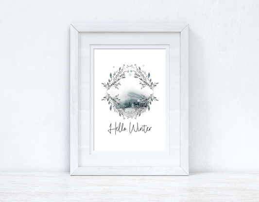 Hello Winter Colour Christmas Seasonal Wall Home Decor Print