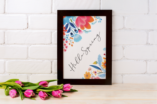 Hello Spring Floral Border Spring Easter Seasonal Wall Home Decor Print
