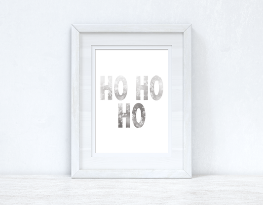 Ho Ho Ho Grey & White Snowflakes Winter Christmas Seasonal Wall Home Decor Print