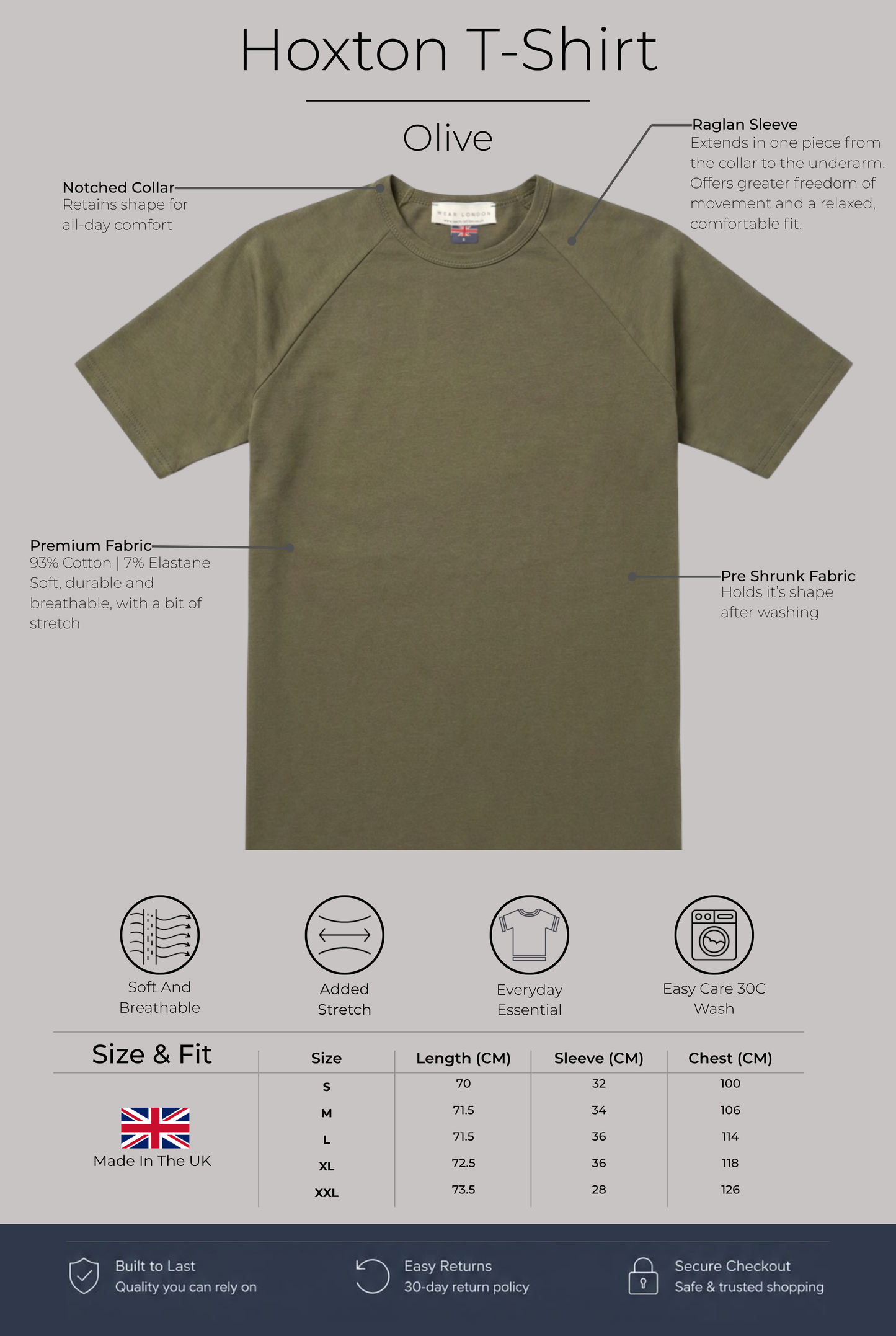 Hoxton Raglan Sleeve Fitted T-shirt - Olive