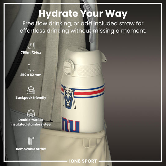 NFL x ION8 Insulated Steel Water Bottle, NFL Giants, 750ml (24oz)