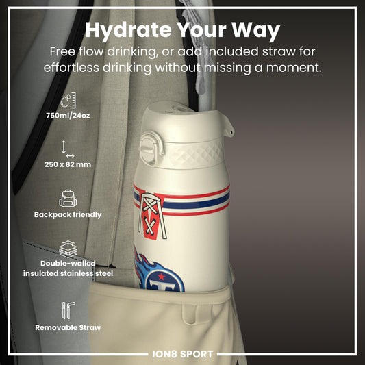 NFL x ION8 Insulated Steel Water Bottle, NFL Titans, 750ml (24oz)