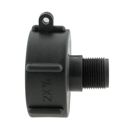 IBC 2” S60X6 Cap with BSP Female Lever Valve and Brass Compression Elbow ¾” BSP – 22mm