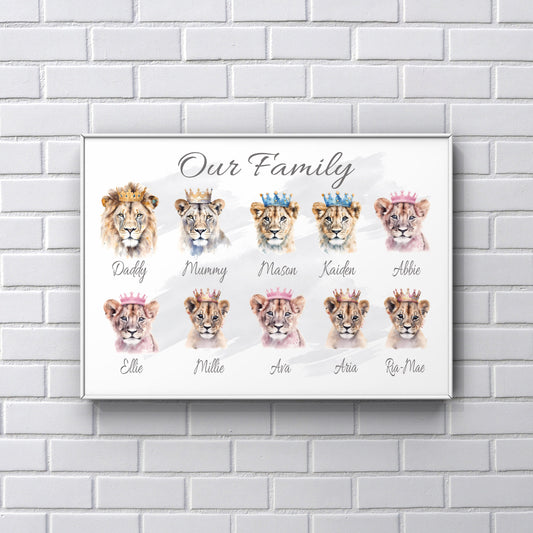 Lion Family Crown Print Father's Day Mother's Day
