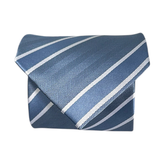 Steel Blue & White Stripe Tie - Charleston Edit