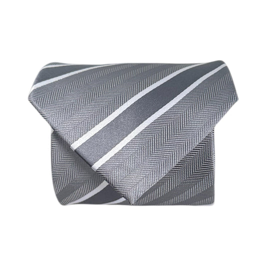 Glacier Grey & White Stripe Tie - Charleston Edit