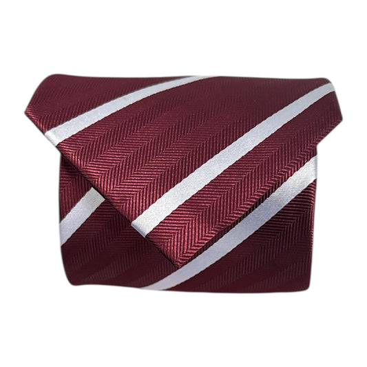 Burgundy & White Stripe Tie - Hawksmoor Edit