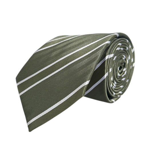 Khaki & White Stripe Tie - Charleston Edit