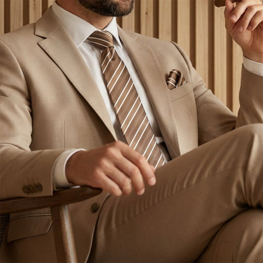 Mocha & White Stripe Tie - Charleston Edit