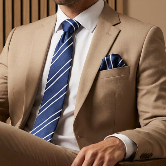 Navy Blue & White Stripe Pocket Square - Charleston Edit