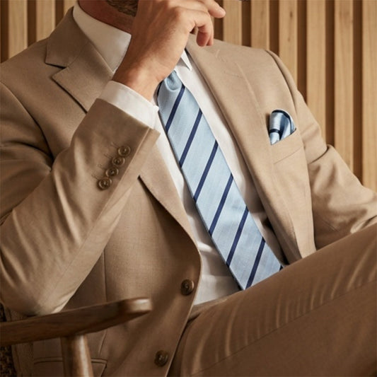 Light Blue & Navy Blue Stripe Pocket Square - Hawksmoor Edit