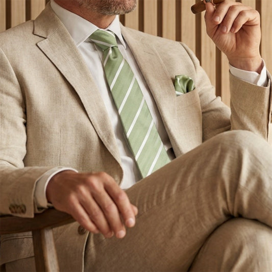 Matcha & White Stripe Pocket Square - Hawksmoor Edit