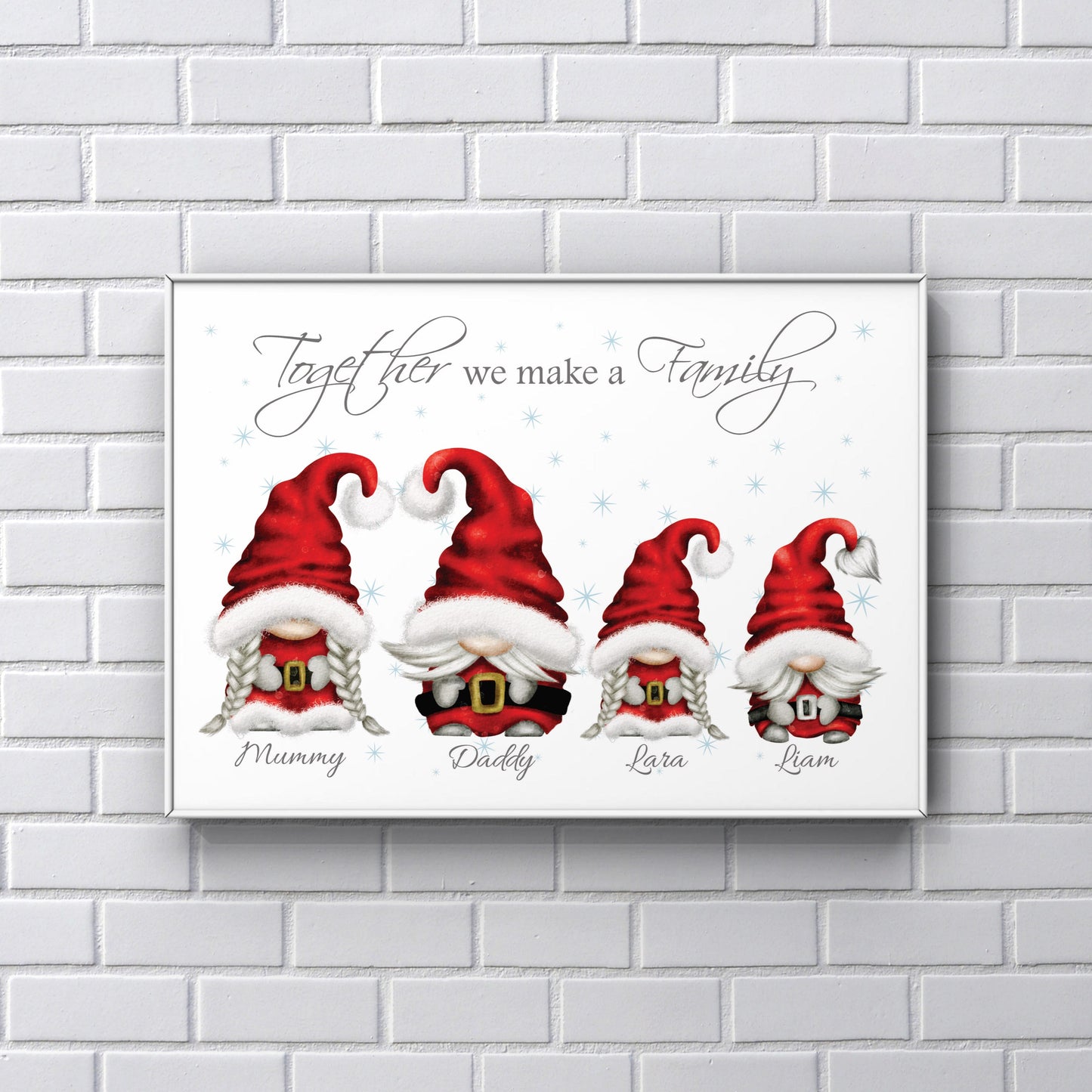 Gonk personalised Christmas Family Print A4 UNFRAMED
