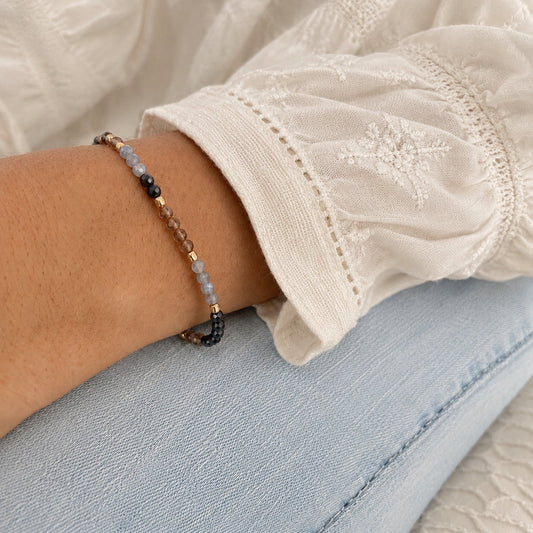 Milos Mixed Gemstone Beaded Bracelet Black Onyx, Smoky Quartz & Labradorite