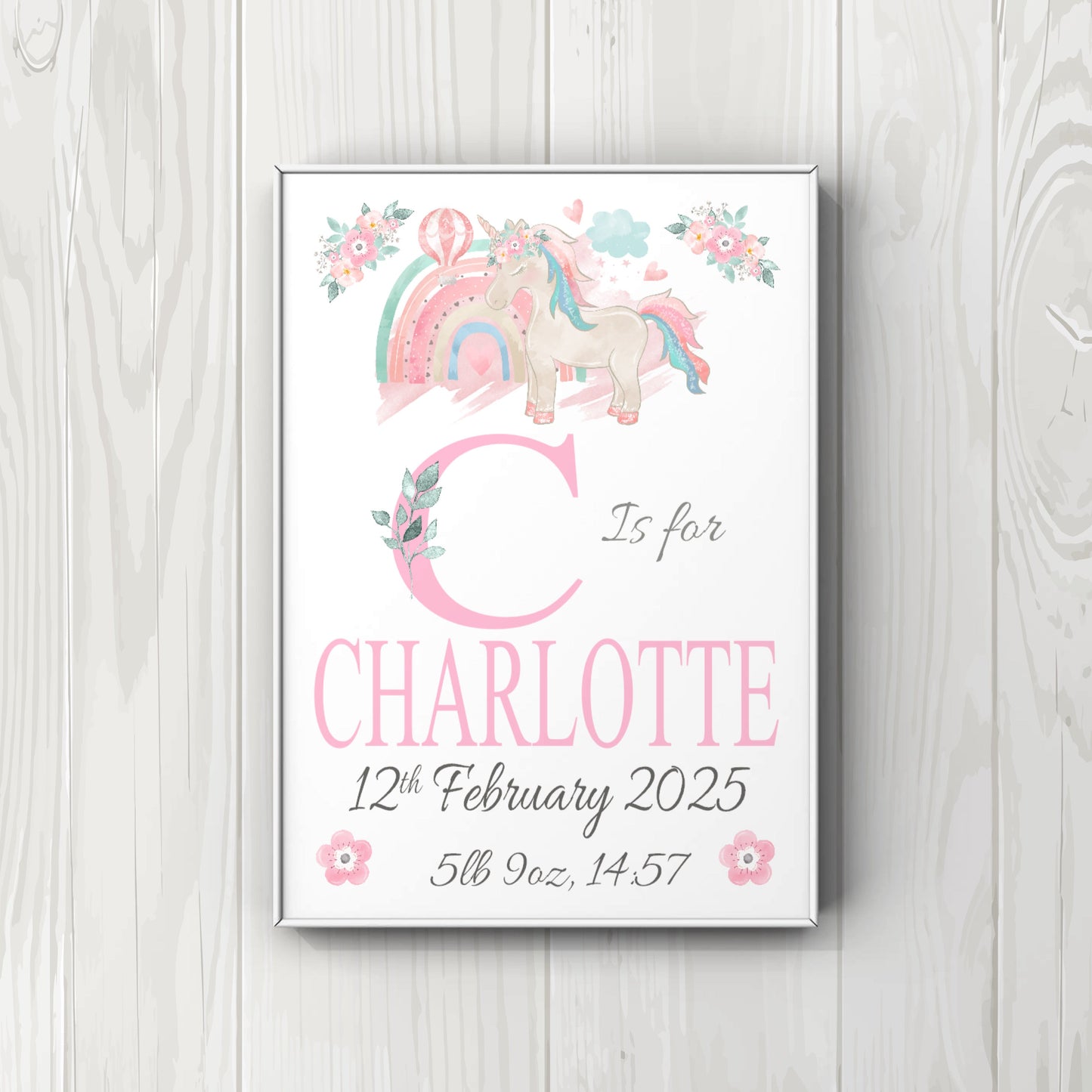 Prints for Nursery - Personalised Unicorn Newborn print