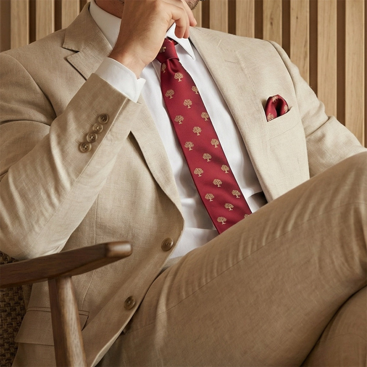 Tree Pocket Square Red & Gold