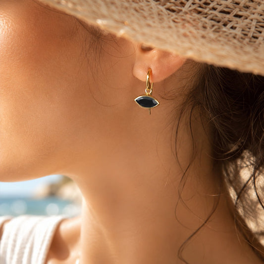 Lena Marquise Gemstone Drop Earrings Black Onyx