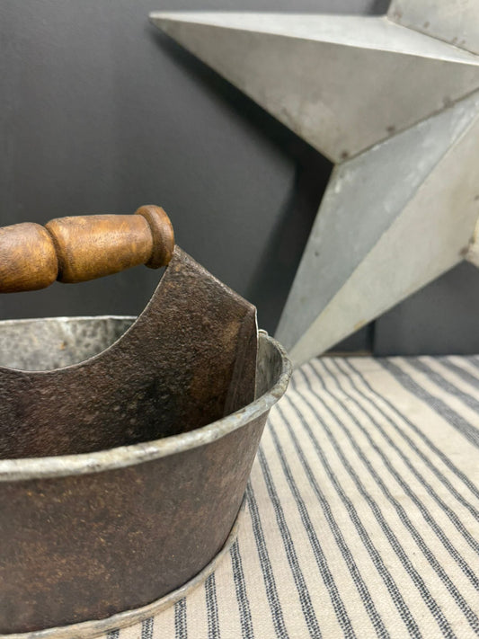 Vintage Small Metal Tray / Plant Pot Herb Planter / Metal Bucket Carry Caddie (B)