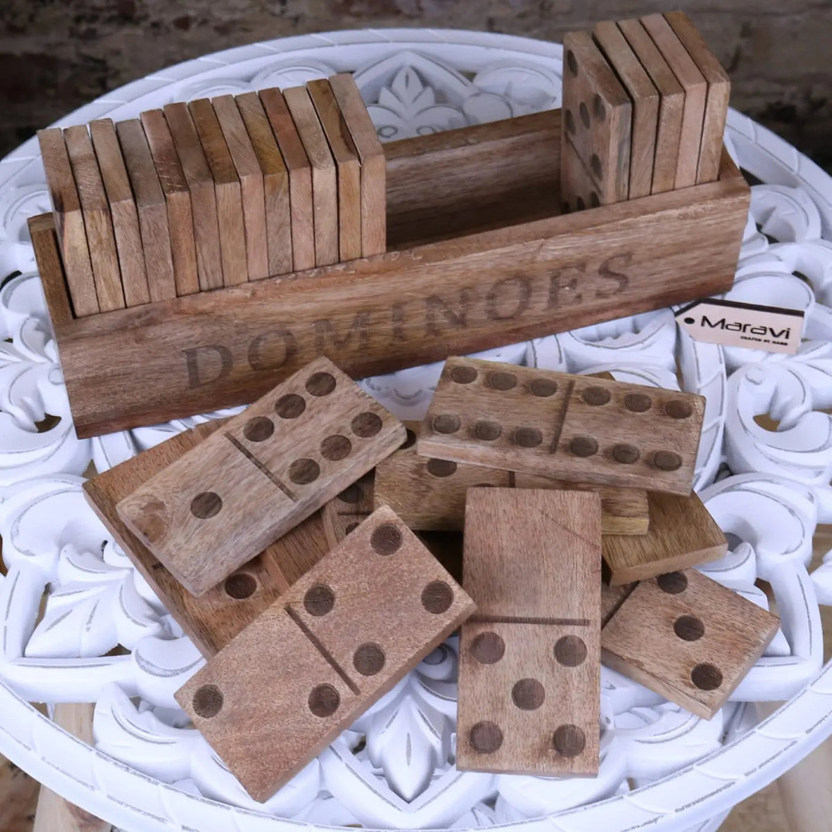 Mahua Wooden Domino Set with Holder