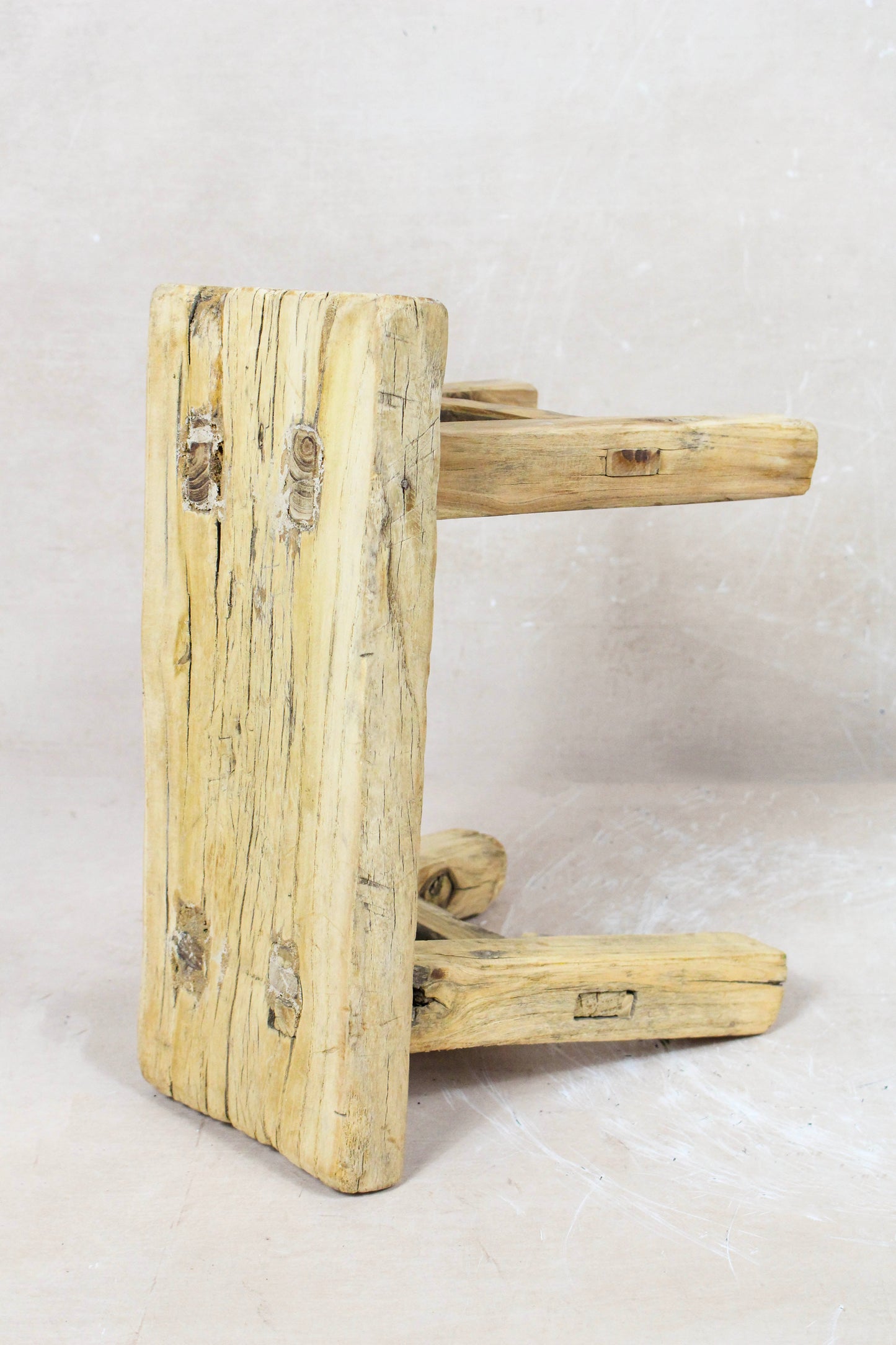 Vintage Rustic Elm Wood Stool Small - No 62
