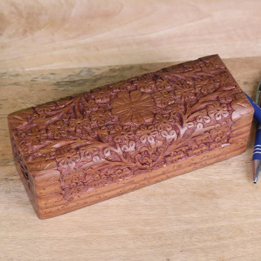 Daipur Sheesham Wood Pen Box Hand Carved