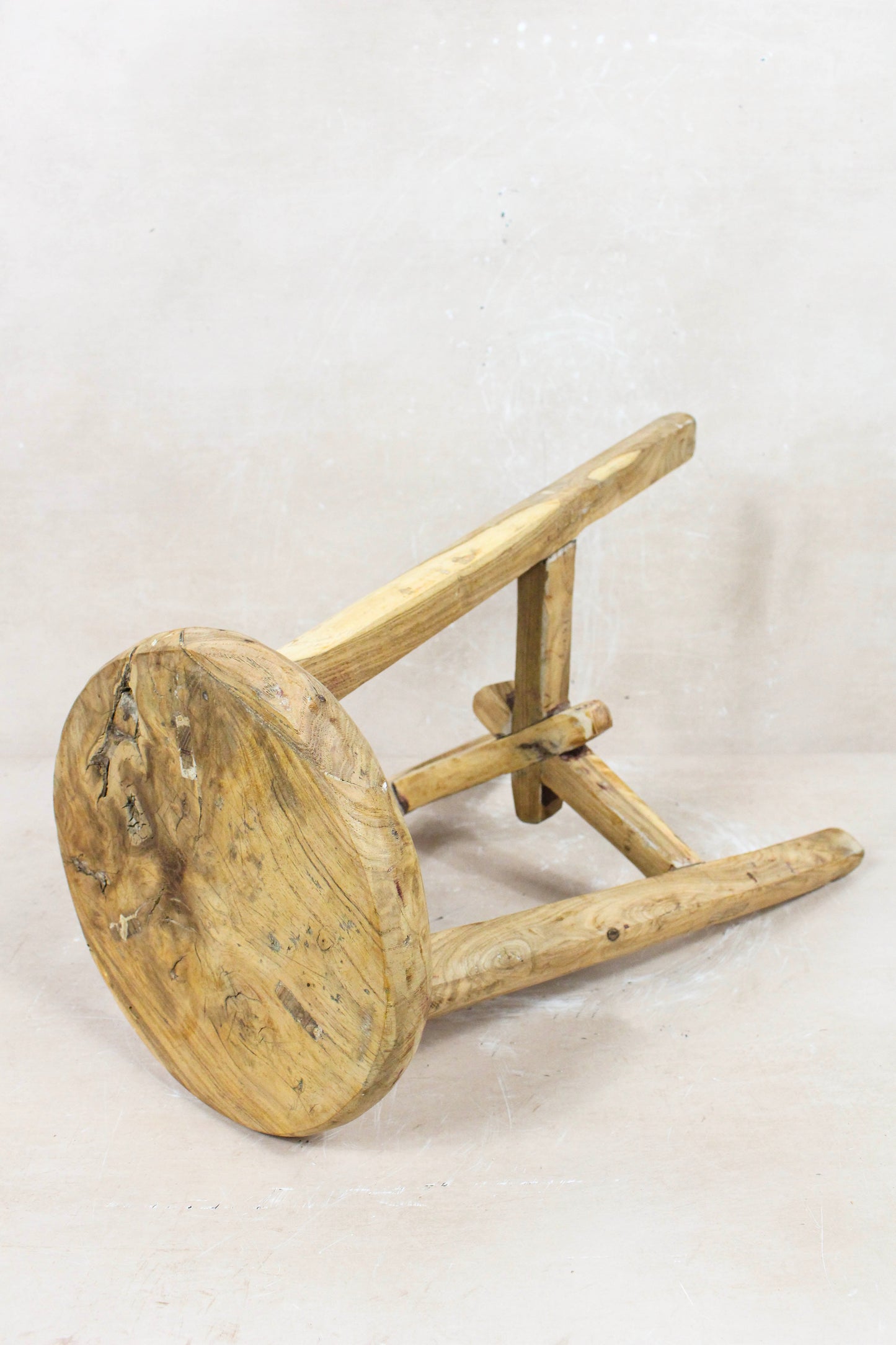 Vintage Rustic Round Stool - Elm wood - 128