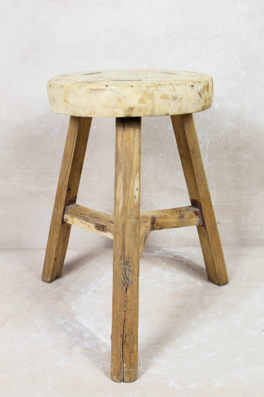 Vintage Rustic Round Stool - Elm wood - 130