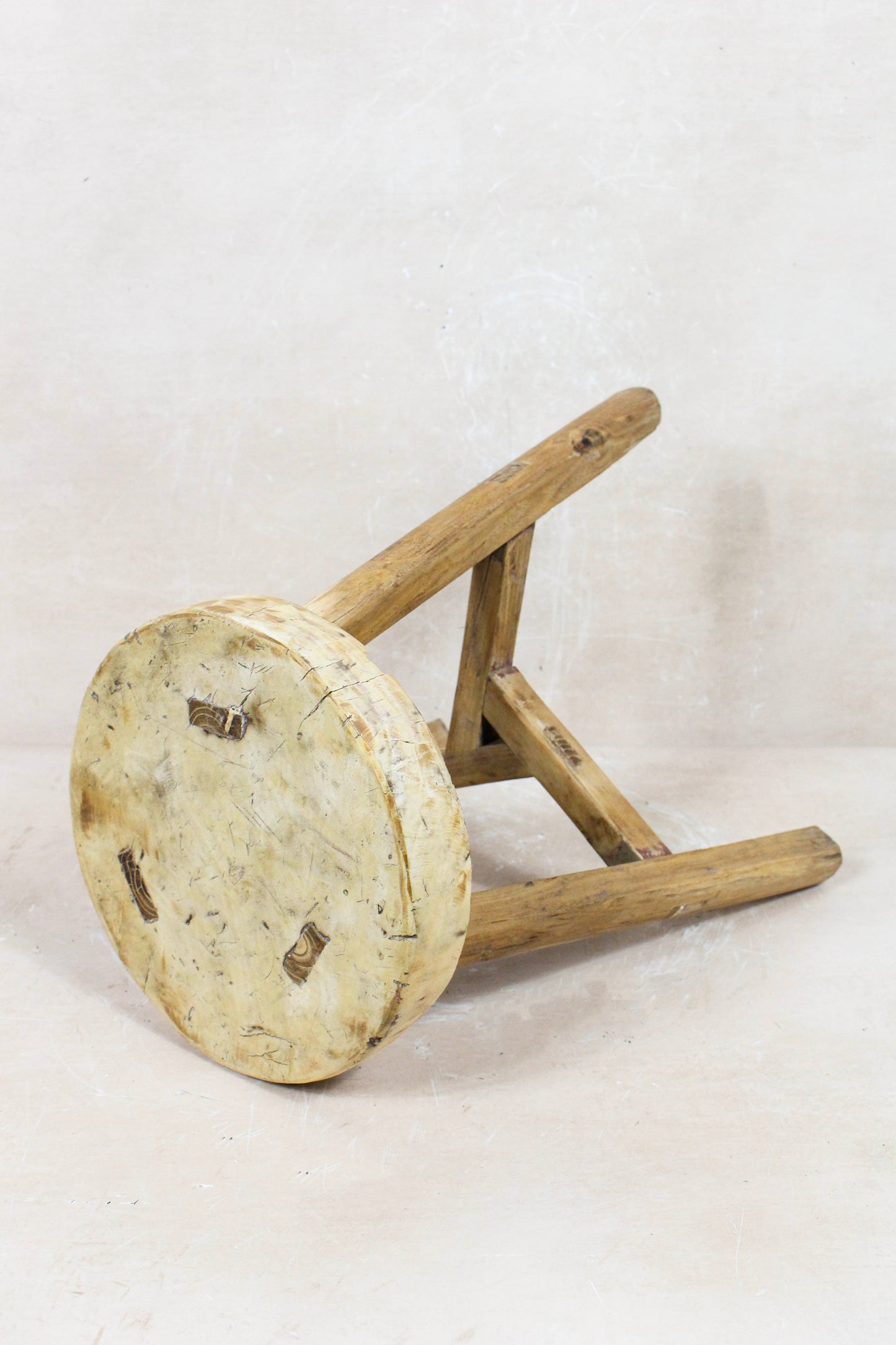 Vintage Rustic Round Stool - Elm wood - 130