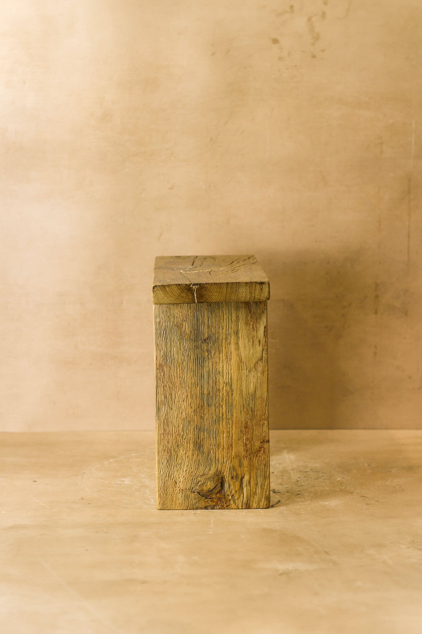 Vintage Rustic Square Elm Wood Stool - No 4