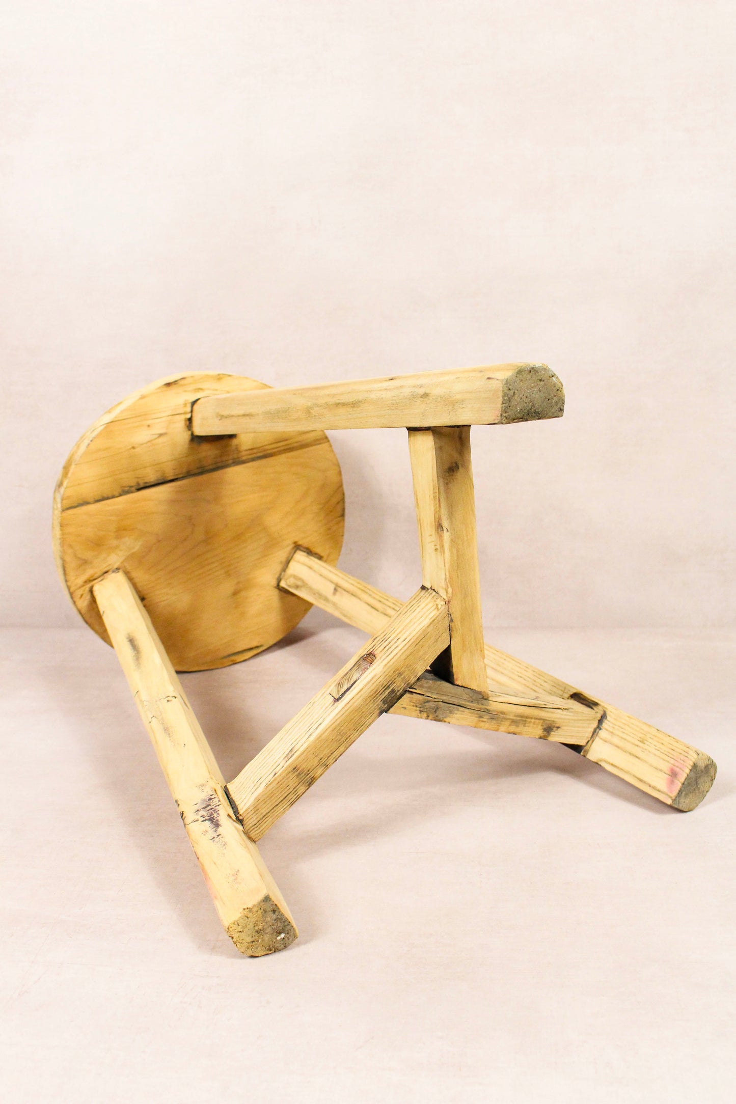 Vintage Rustic Round Stool - Elm wood - 169