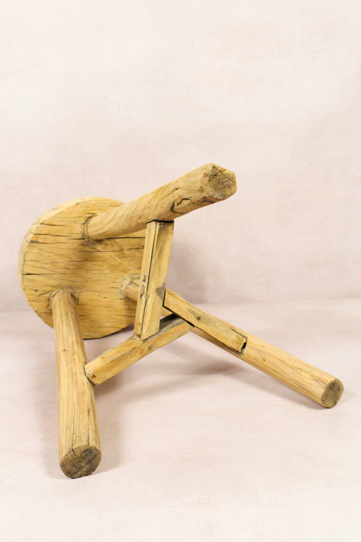 Vintage Rustic Round Stool - Elm wood - 173