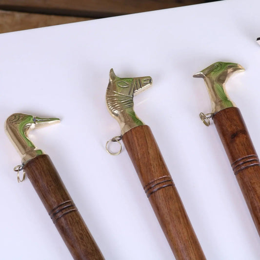 Naka Long Shoe Horn Wooden Brass Animal Top 46cm