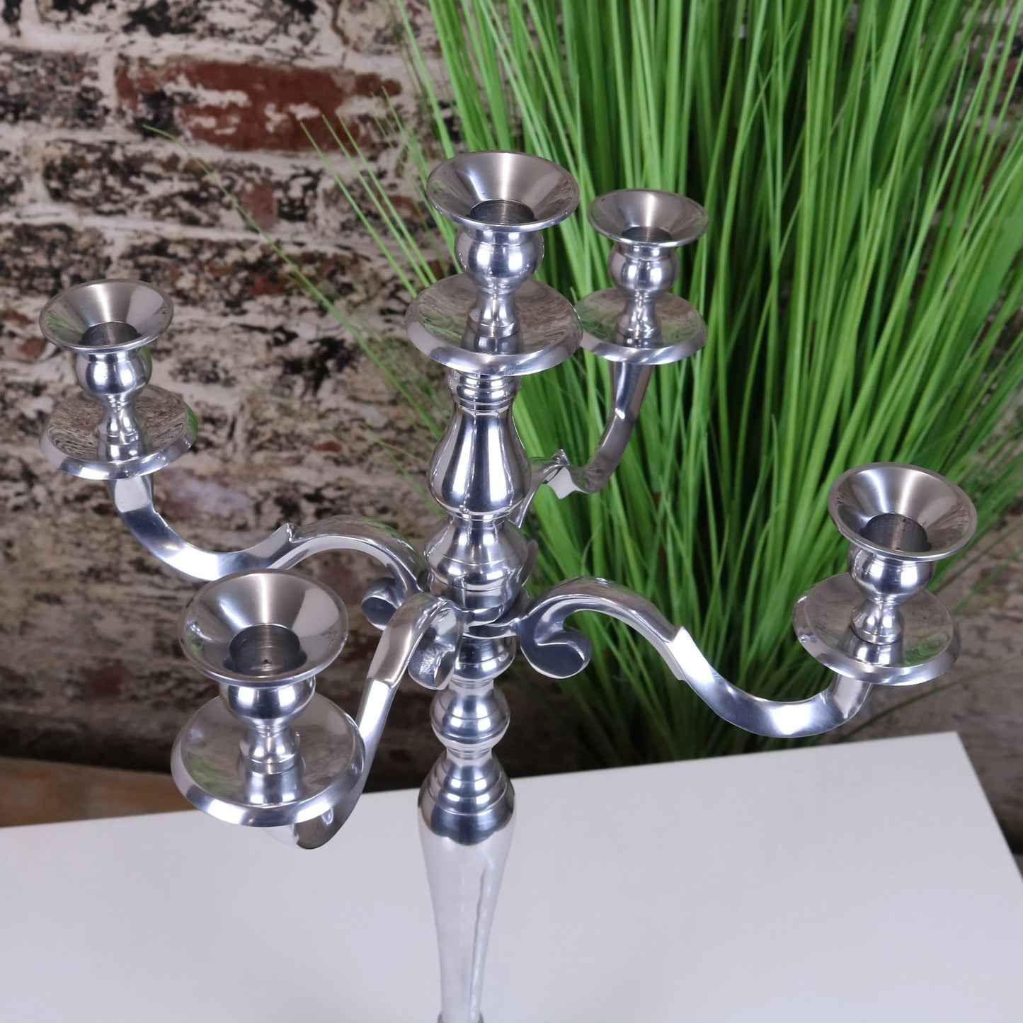 Mula Polished Silver 5 Candle Candelabra Centerpiece 62cm