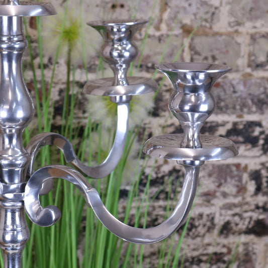 Mula Polished Silver 5 Candle Candelabra Centerpiece 105cm