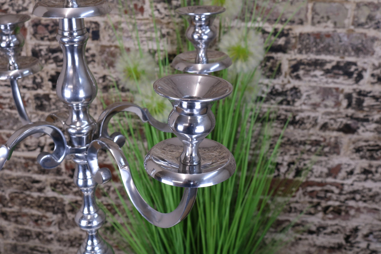 Mula Polished Silver 5 Candle Candelabra Centerpiece 105cm