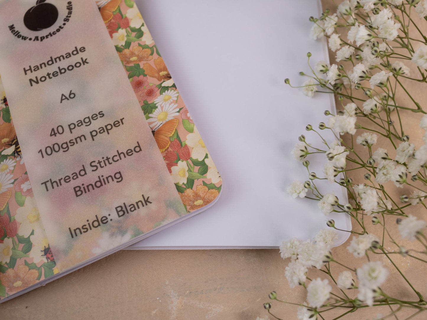 A6 Handmade Notebook with Spring Meadow Design