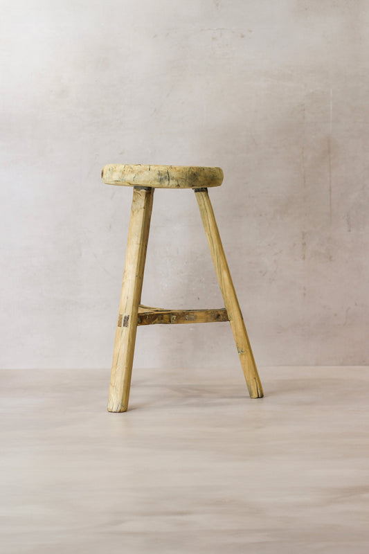 Vintage Rustic Elm Wood Stool - Round - No 52