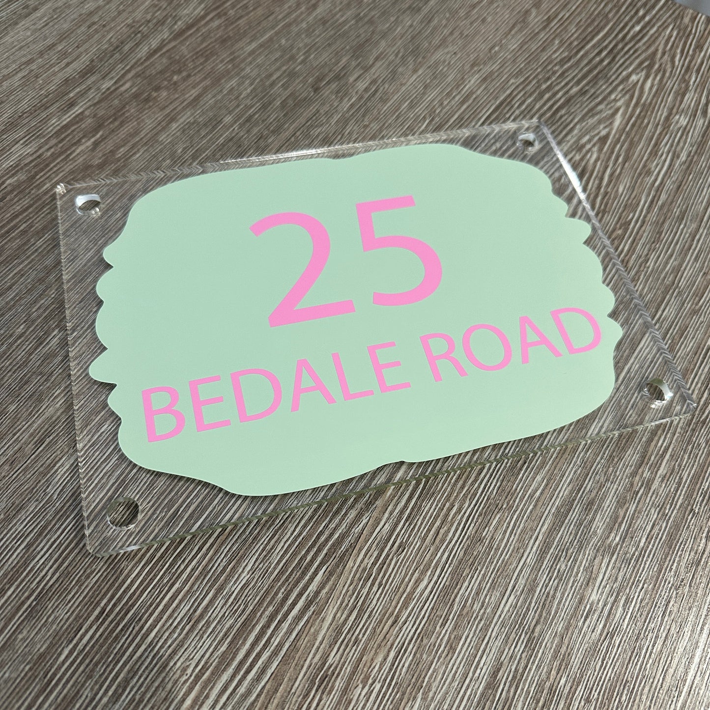 Sage Green Background House Name/Number High Quality Acrylic Outdoor Or Inside Sign Including Fixtures & Standoffs - Assorted Colours & Fonts (See Images)