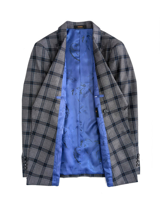 Dark Grey Check Double Breasted Suit